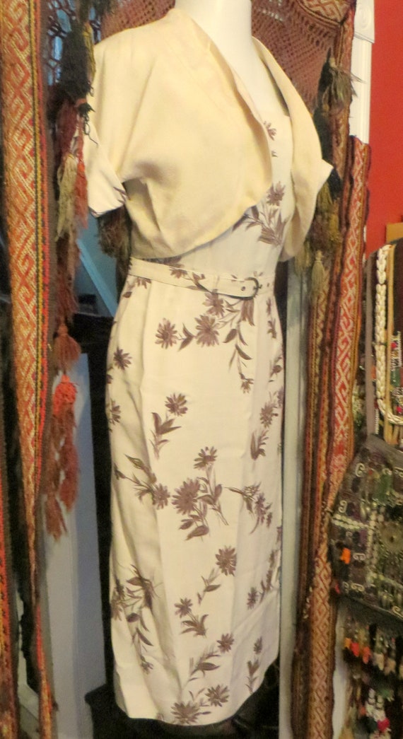 SALE 50s Two Piece Linen Dress w/Bolero Style Jac… - image 3
