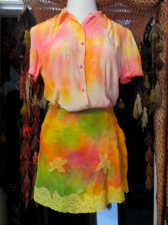 OOAK 20s Silk and Lace Overdyed Slip/Skirt and Blo