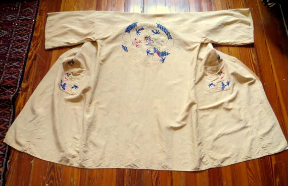 SALE Rare Antique 1930s Natural Silk Asian Embroi… - image 1