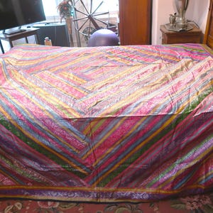 HUGE Indian Patched Silk Brocade Bedspread/Wall Hanging,  Textile Art to Use as Bed Cover or Display/Repurpose