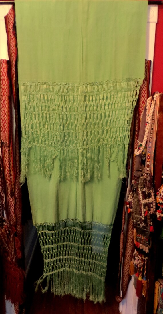 Unusual  20s? Vintage Green Silk Faille Fringed S… - image 9