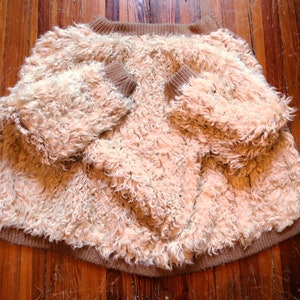 Unusual 70s/80s Mongolian Curly Lamb Fur Bomber Stye Jacket w/Ribbed Knit Sweater Style Trim, Large Full Zip
