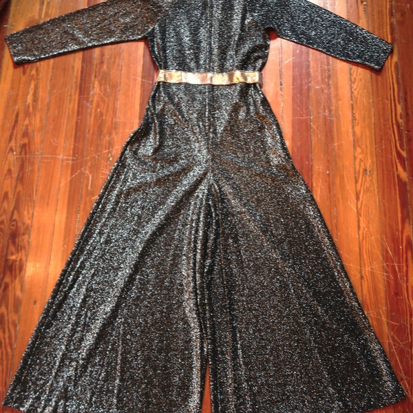 Outrageous 70/80s Disco Queen Black/Silver Lurex Palazzo Jumpsuit, Wearable Size, Gender Neutral