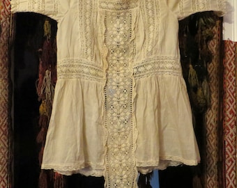 Rare Edwardian Cotton Embroidered/Lace/Cut Work/Ruffled  Chemise/Onesie/Step-In  Great as Modern Day Romper