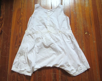 Rare Victorian All in One White Cotton Step-In Chemise w/Buttoned Drop Back Pants  Fabulous Romper/Playsuit for Summer and Beach