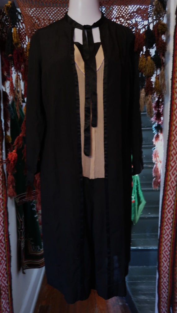Stunning 20s/30s Black Silk Crepe De Chine Dress … - image 2