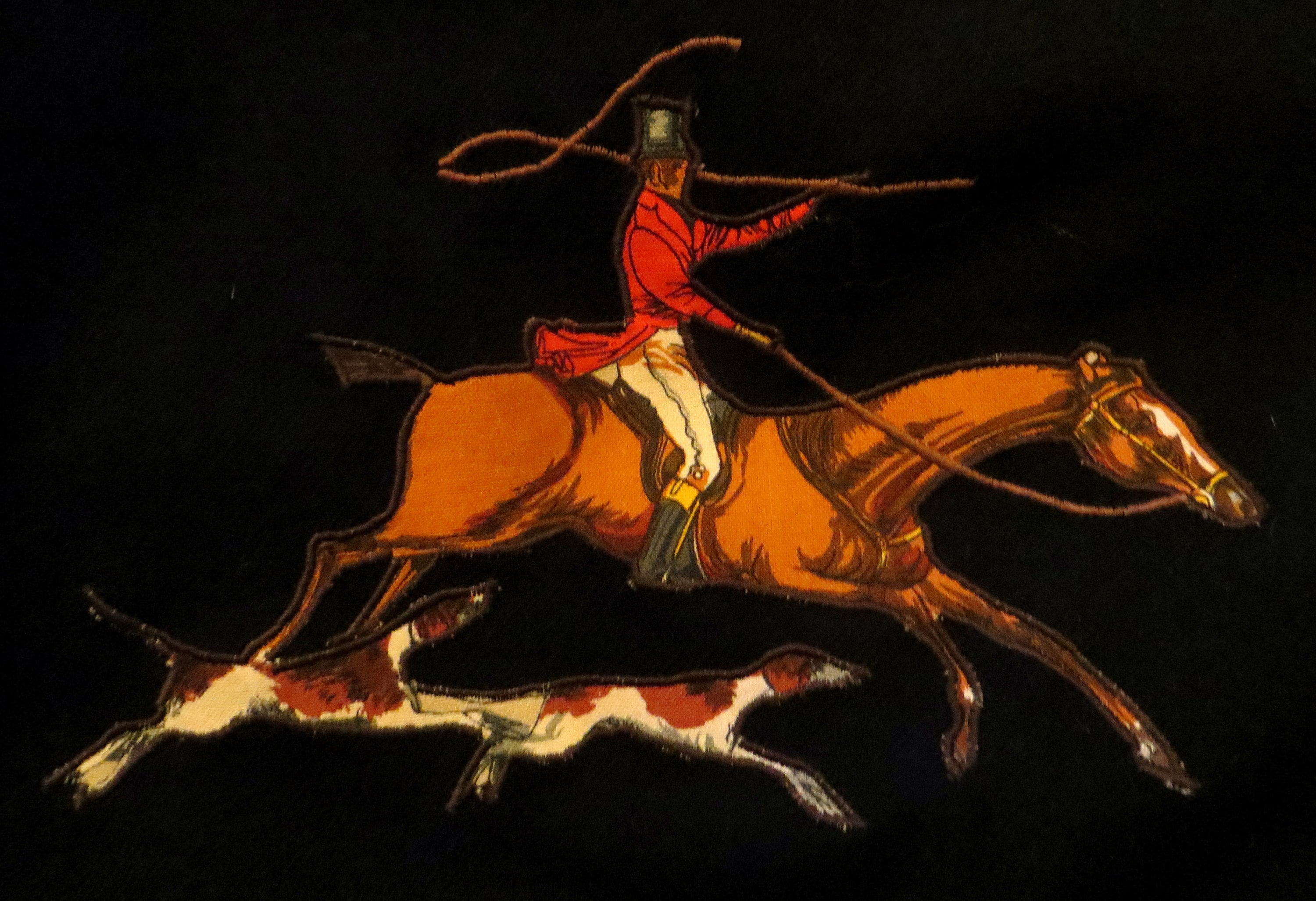 Bettimar Art Wear Sophisticated Black Wool Skirt w/Amazing Vintage Styled Fox Hunting Inserts A Find for the Horse or Fox Hunting Lover