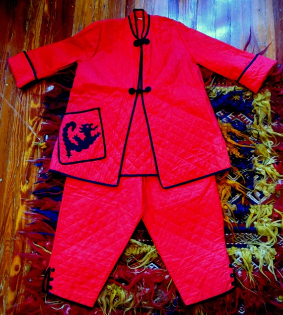 OOAK 50s Red Quilted Cotton Asian Pajama Set