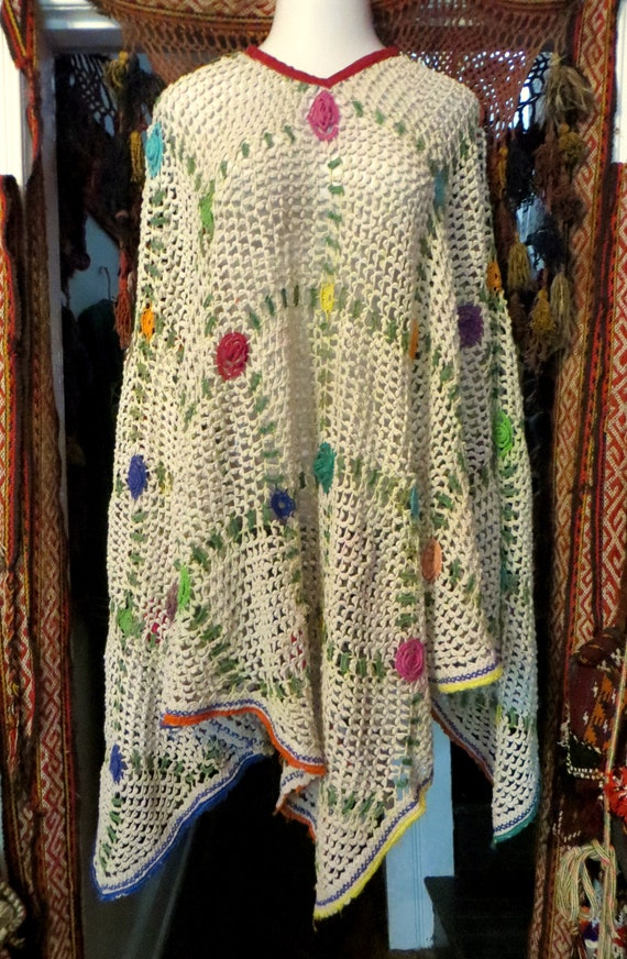 SALE OOAK Indian Kuchi/Rabari Hand Crocheted Ponc… - image 2