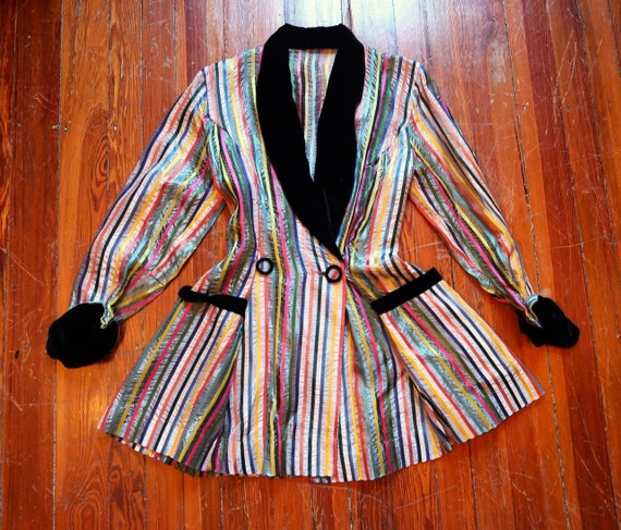 Rare 1930s/40s Art Deco Rainbow Striped Taffeta Jacket W/fabulous 