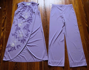 Fab Shaheen 70s Eye Popping 3D Purple and White Outfit, 3 for 1, Pants, Top, Mini Dress
