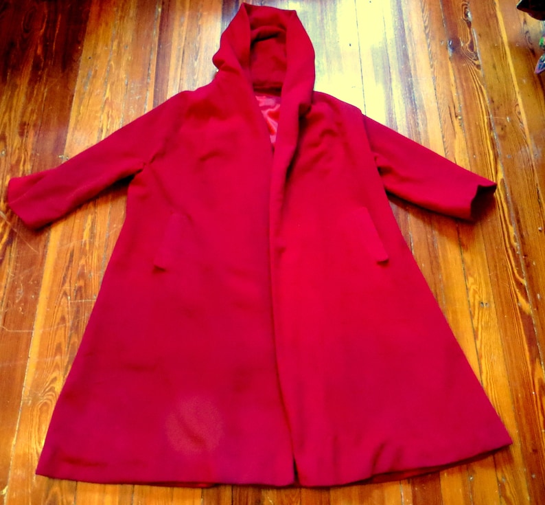 1950s Red Hooded Wool Swing Coat Little Red Riding Hood
