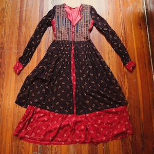 SALE Unusual 60s/70s Handmade Afghanistan Dress, 100% Floral Cotton w/ Hand Embroidery and Overskirt
