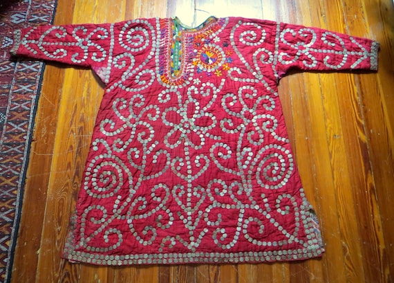 Rare 40s/50s Vintage Turkmen Embroidered Coin Cov… - image 4