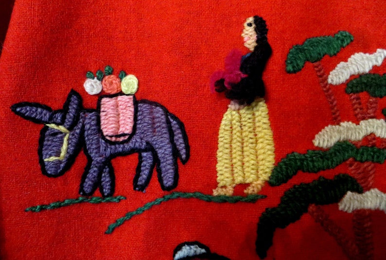 1940s50s Heavily EmbroideredFigured Red Wool Mexican Jacket