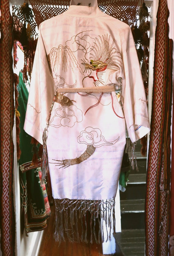 SALE Rare OOAK White Silk Reversible Kimono Robe … - image 2