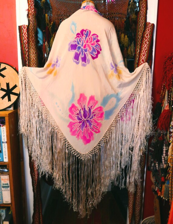 1970s Hand painted Silk Skirt & Shawl