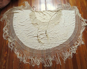 Antique Victorian Embroidered Fringed Silk Cape/Mantelet/Shawl w/Fringed Ties Great for Boudoir