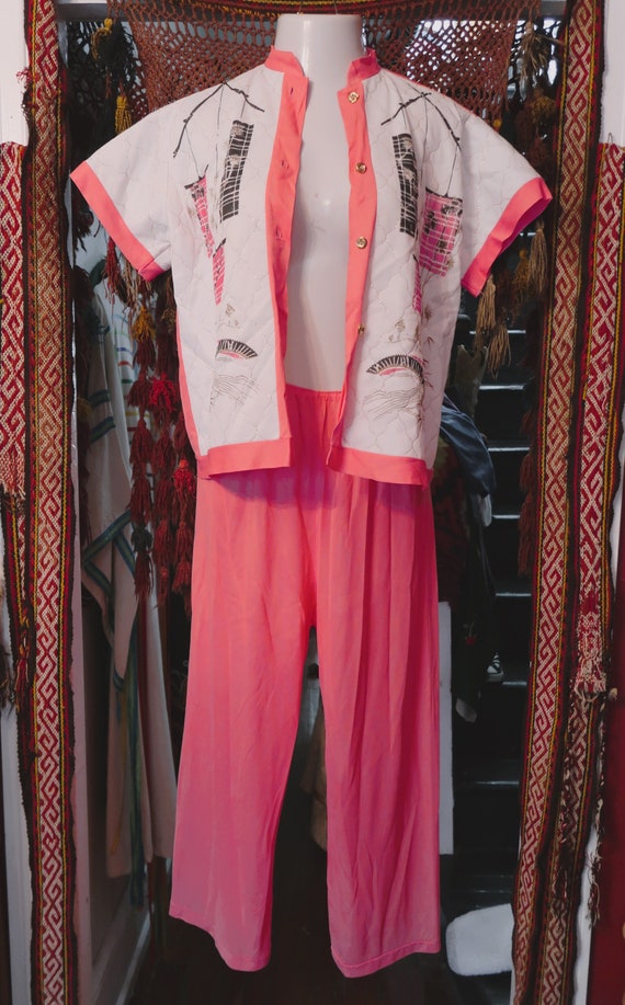 Rare MCM 50s Hot Pink Asian Pajama Set w/Fab Ligh… - image 4