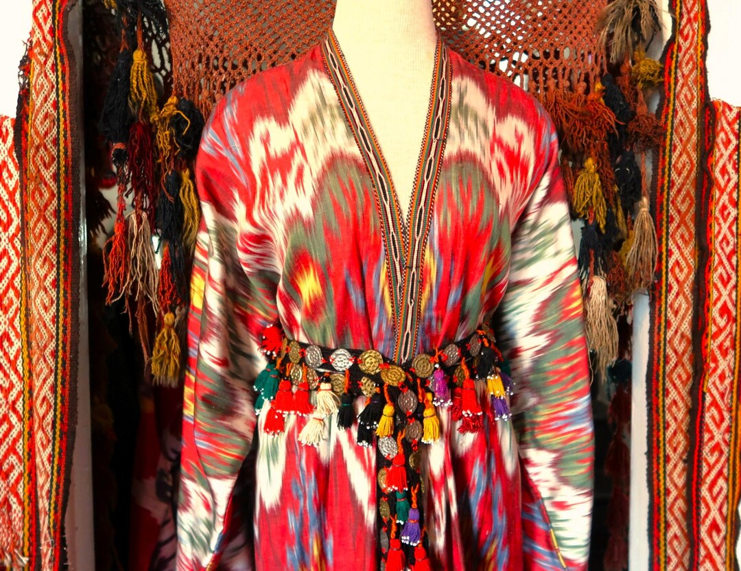 Silk Ikat Muslin Robe Fushia Black main image 0