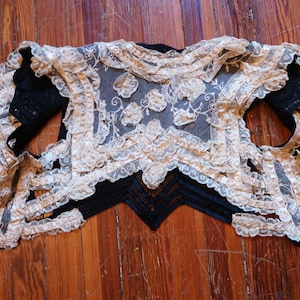 SALE Rare Victorian/Edwardian Reversible Lace and Black Heavily Soutached Satin Vest/Top/Bolero, Museum Worthy but Wearable