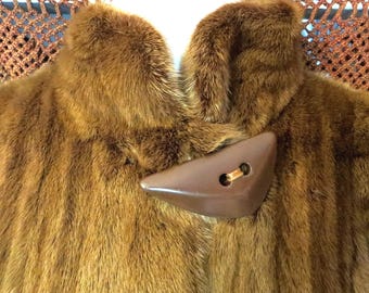 SALE Golden Brown Full Length Mink Coat w/Fabulous Large Mid Century Mod/Art Deco Button Appraised at 14,985