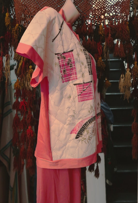 Rare MCM 50s Hot Pink Asian Pajama Set w/Fab Ligh… - image 7