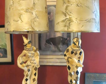 Vintage Art Deco Chalkware Dancer Lamps - 36” Tall - LAMPSHADES