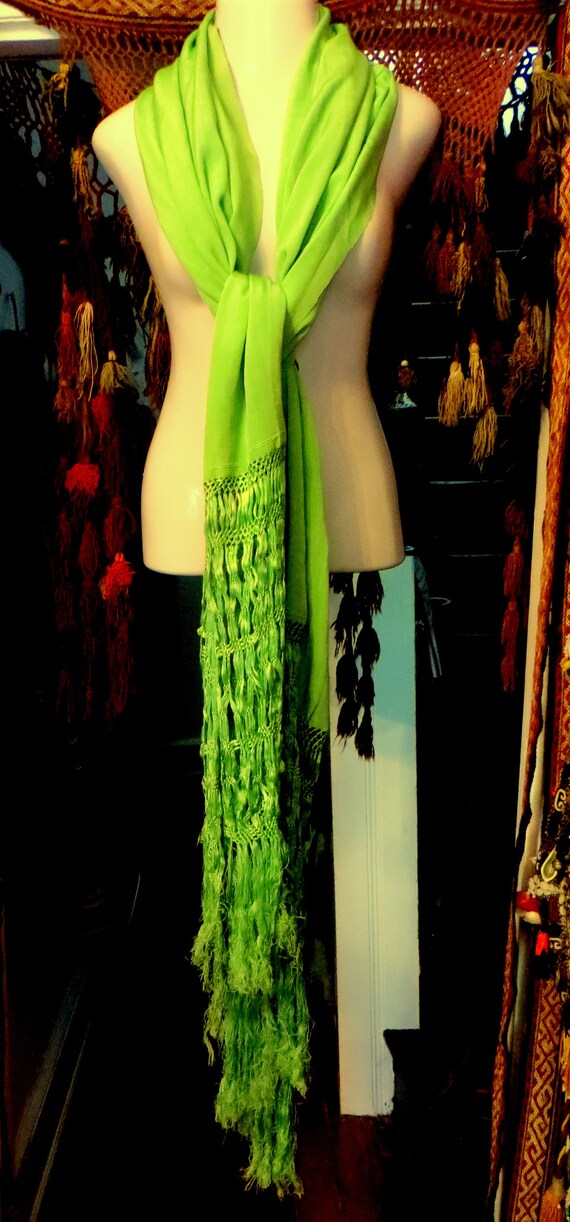 Unusual  20s? Vintage Green Silk Faille Fringed S… - image 7