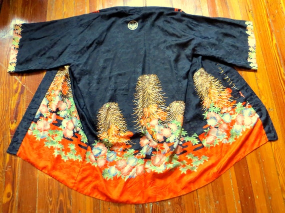 SALE 20s/30s Japanese Silk Kimono Robe Painted Ch