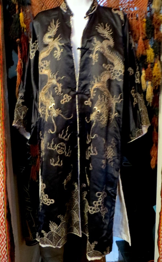 Outrageous 40s/50s Black Silk Kimono/Robe/Jacket/… - image 3