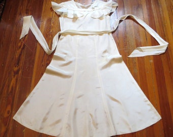 Sweet 30s Silk Satin Ruffled Capelet Collar Dress  Great for Wedding/Maid of Honor/Bridesmaid