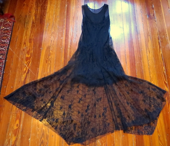 Sexy 1930s Style Black Chiffon/Netted Lace Fur Tri