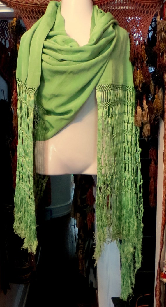 Unusual  20s? Vintage Green Silk Faille Fringed S… - image 3