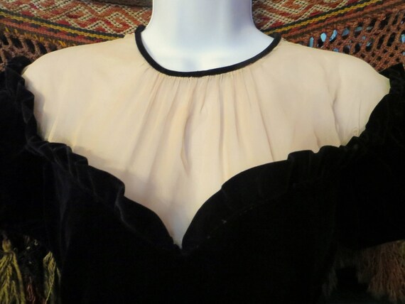 SALE 40s Black Velvet Gown with Netted Bodice