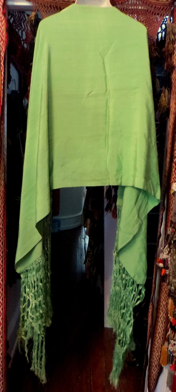 Unusual  20s? Vintage Green Silk Faille Fringed S… - image 5
