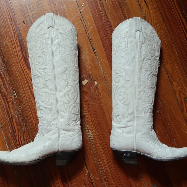 Vintage White Cowgirl Boots Etsy