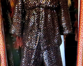 SALE RARE Over the Top 60s/70s Disco Queen/Studio 54  Black Sequined Top and Pants Outfit, OSFM, Great for Costume Party