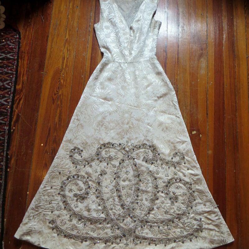 Layered Silk Gown with Zircon Hand Embellishments