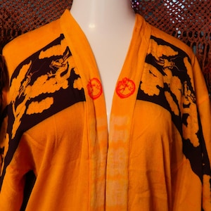 Gorgeous 20s/30s Bright Golden Orange and Black Asian Silk Kimono Robe w/Intricate Painted Design