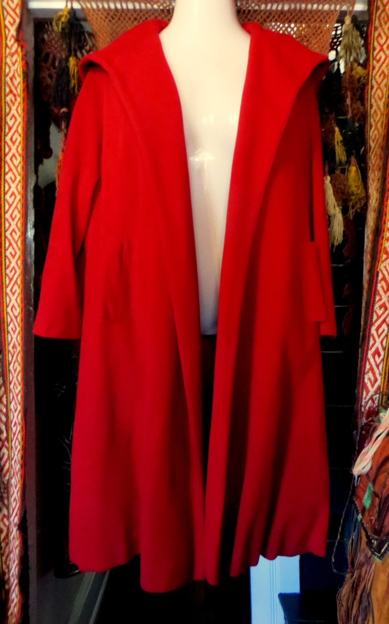1950s Red Hooded Wool Swing Coat Little Red Riding Hood
