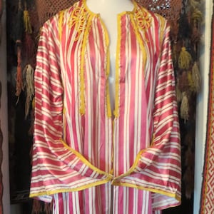 SALE Outrageous Antique Ottoman/Anatolian Heavy Silk Red and White Striped w/Golden Embroidery Robe/Caftan/Coat/Dress, Large