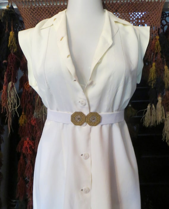 Sale Stunning 30s/40s White Silk Dress w/Amazing T