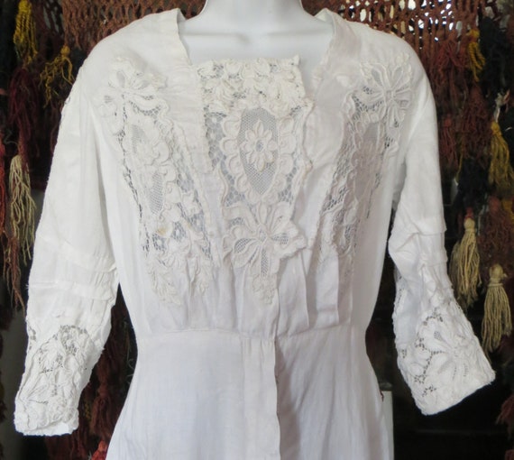 Antique Museum Worthy Victorian White Linen Dress… - image 5