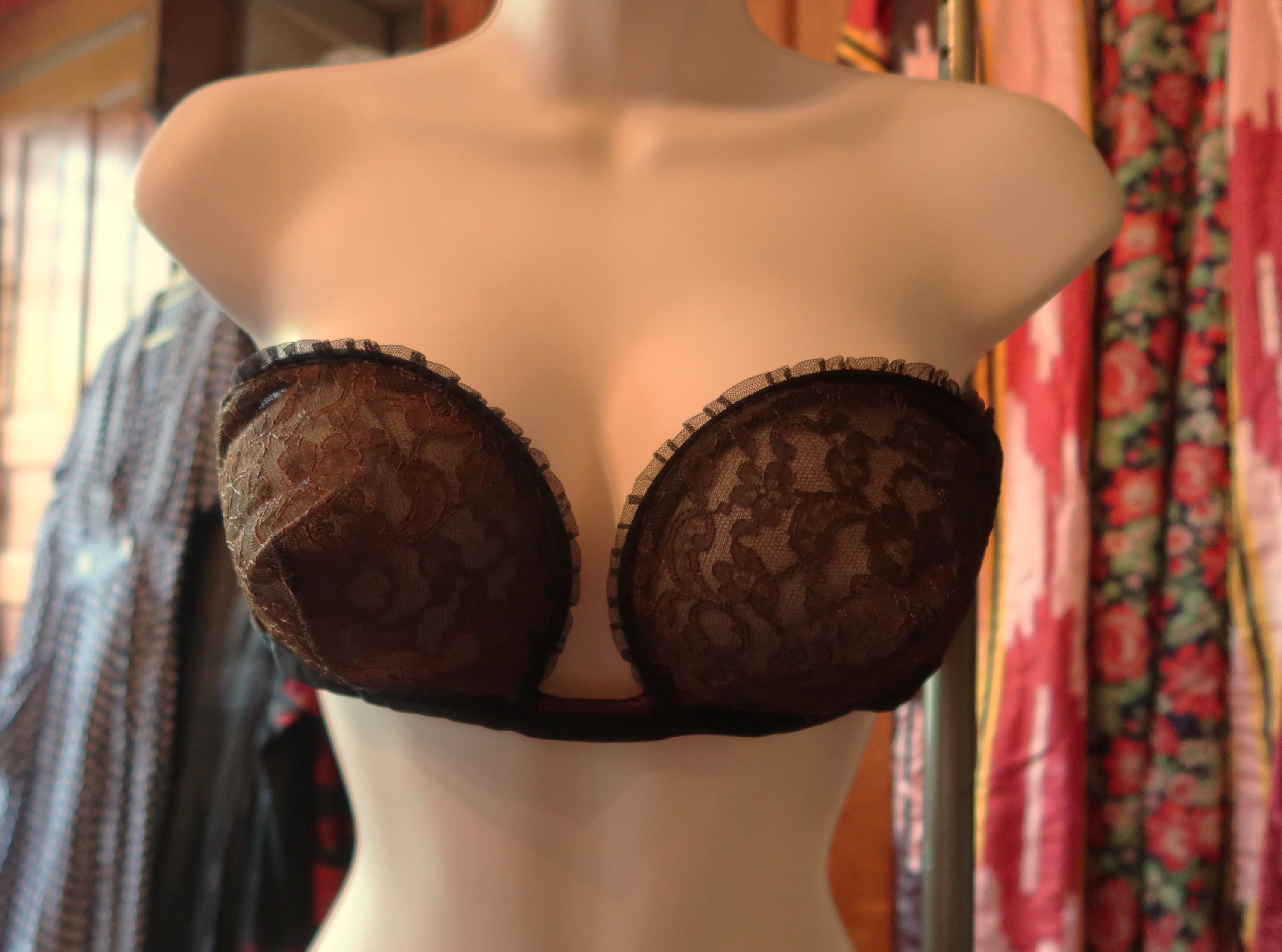 Rare 50s Round Strapless Heavily Boned Deep Plunge Bra in Brown and ...