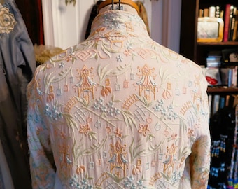Rare Antique 20s Asian Silk Coat/Robe/Duster Entirely Hand Embroidered in the most Gorgeous Soft Pastels,  Textile Art to Wear