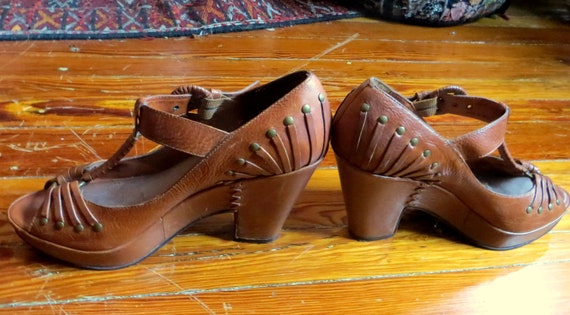 Rare Vintage Frye Studded Mary Jane Wedge/Platfor… - image 3