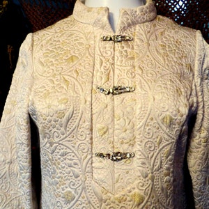 SALE Iconic 50s/60s Jackie O Gold 3D Embroidered Brocade Coat Dress w/Rhinestone Buttons, Mid Century Beauty