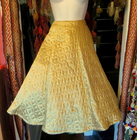 Exceptional 50s Nelly de Grab Gold Quilted Skirt … - image 1