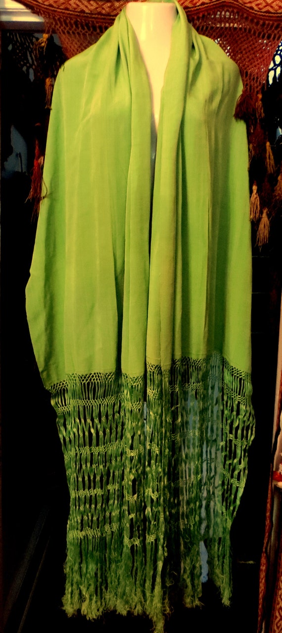 Unusual  20s? Vintage Green Silk Faille Fringed S… - image 6